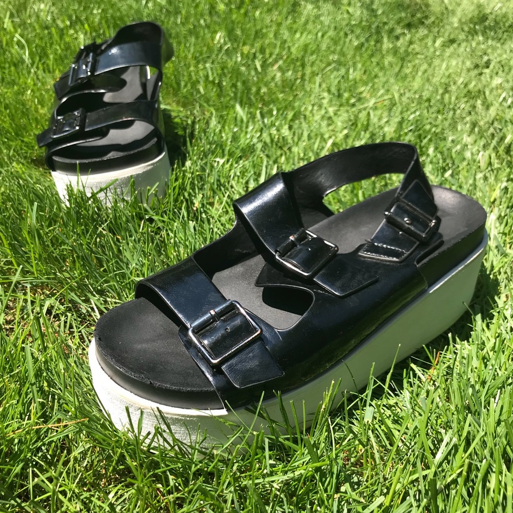 Black and white platform sandals